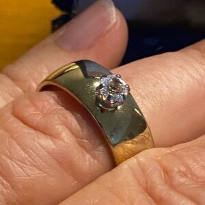 18K Gold Electroplated Solitaire CZ Ring | Wide Band | Minimalist (7.5-7.75)